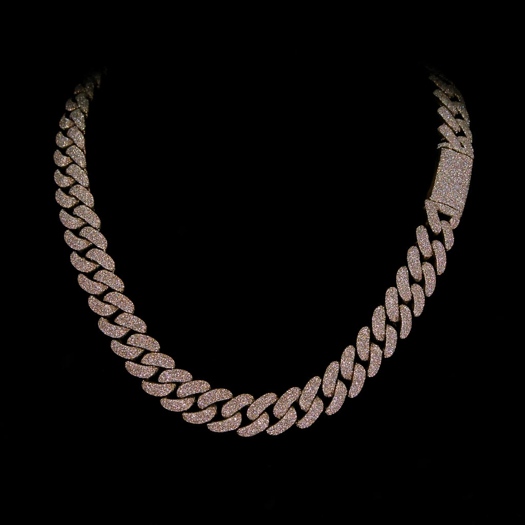 Moon Set Prong Cuban Link Chain