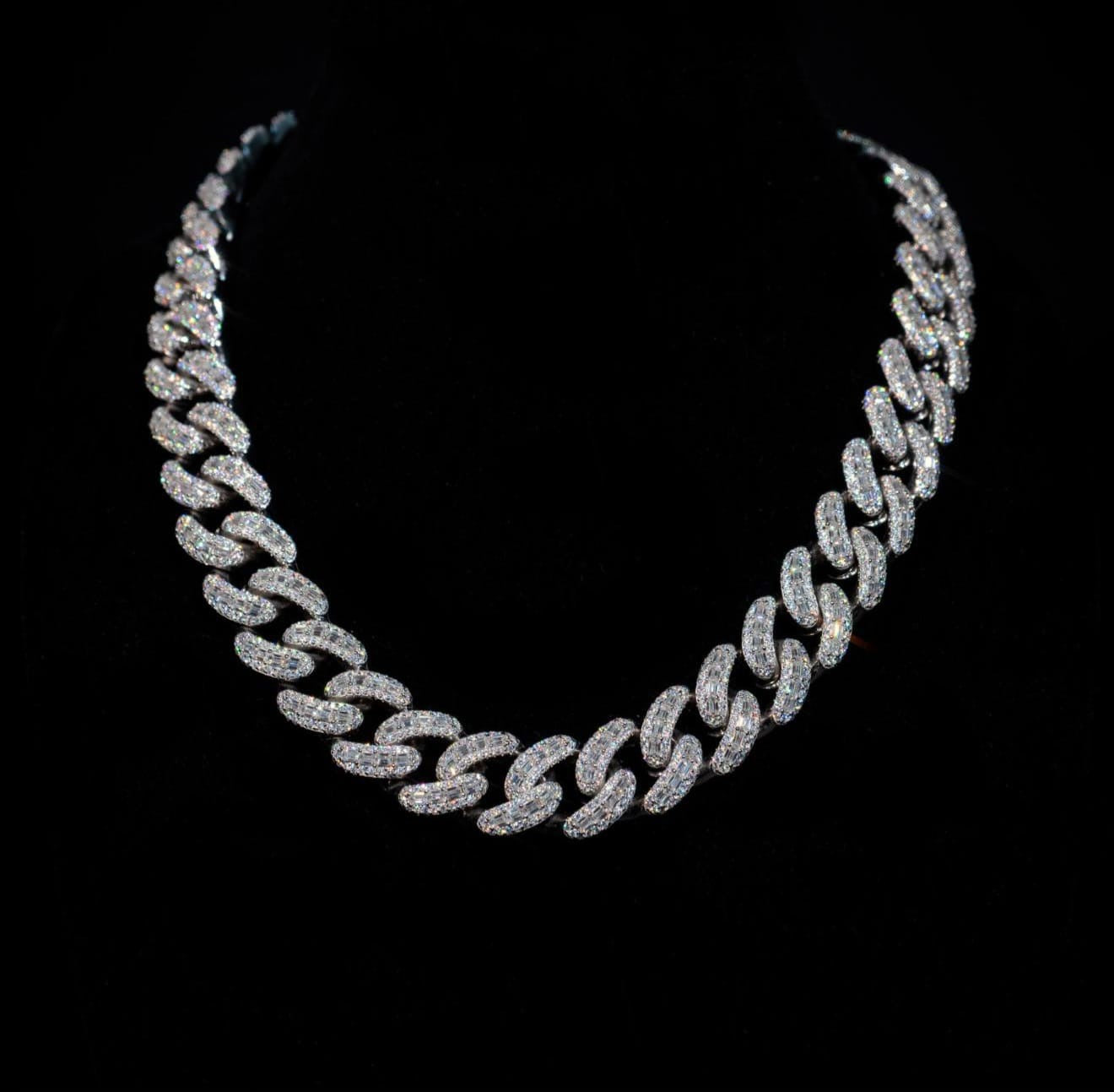 Moon Prong Cuban Link Baguette Chain