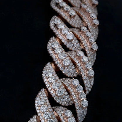 Raised Stones Prong Cuban Link Chain