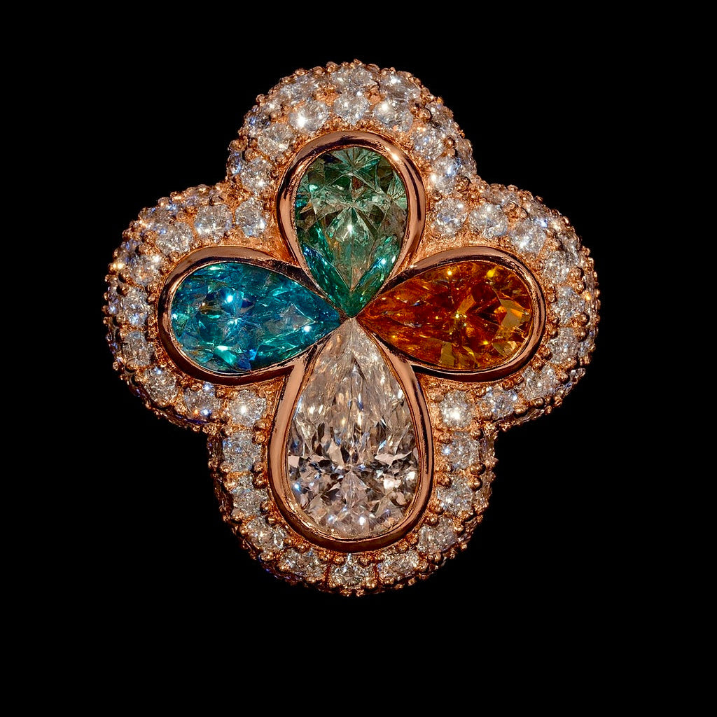 Four Leaf Clover Ring Mixed Coloured Stones
