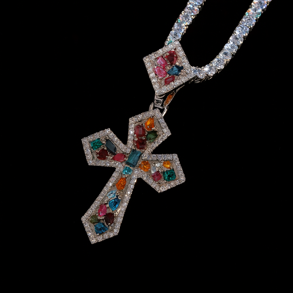 Cross Pendant Coloured Stones