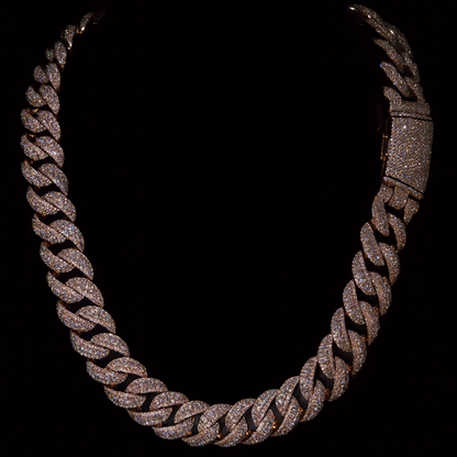 Raised Stones Prong Cuban Link Chain