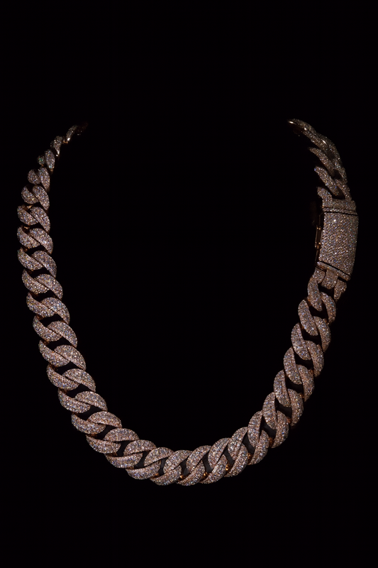 Raised Stones Prong Cuban Link Chain