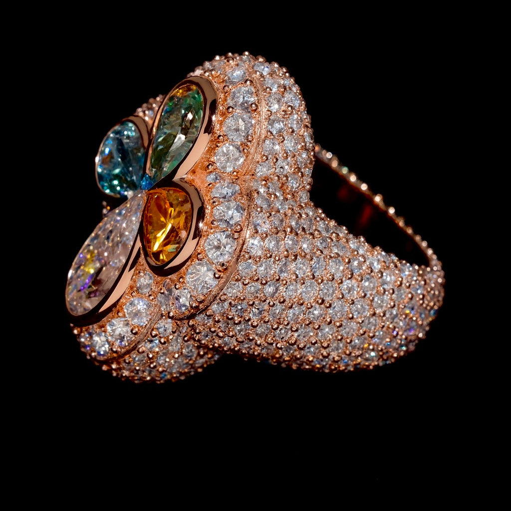 Four Leaf Clover Ring Mixed Coloured Stones