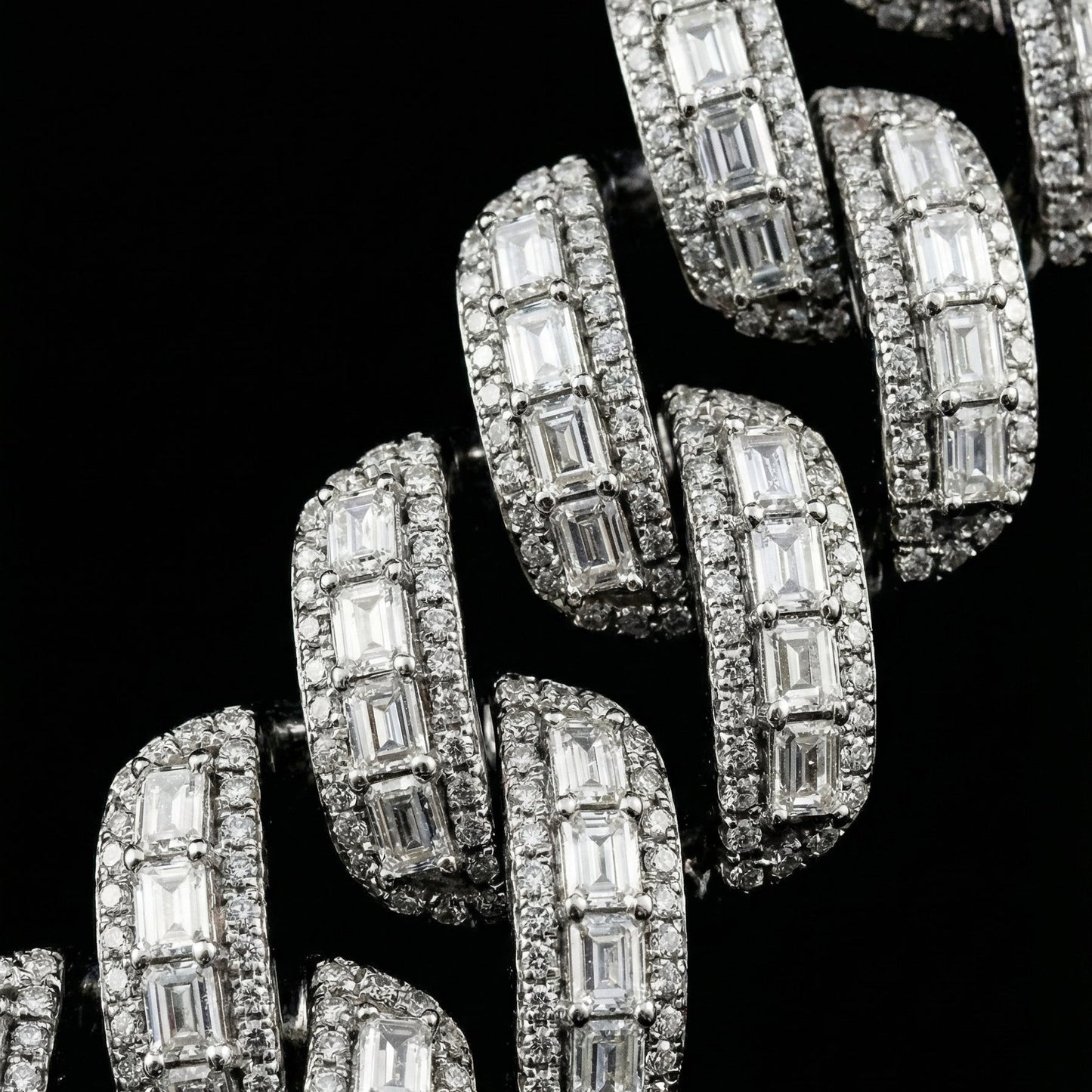 Raised Prong Baguette Cuban Link Chain