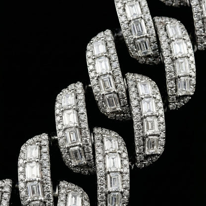 Raised Prong Baguette Cuban Link Chain