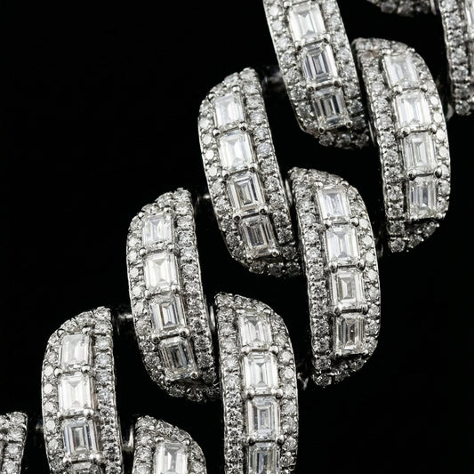Raised Prong Baguette Cuban Link Chain