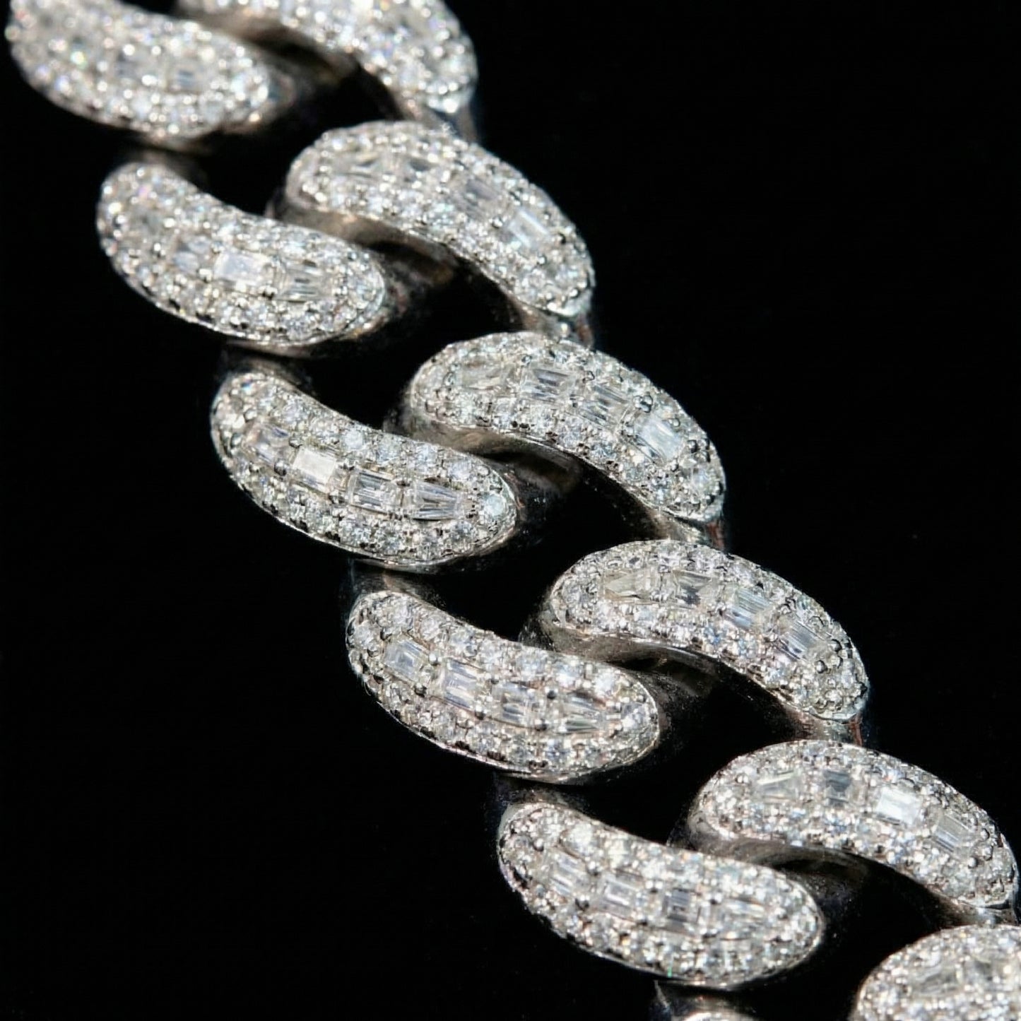 Moon Prong Cuban Link Baguette Chain