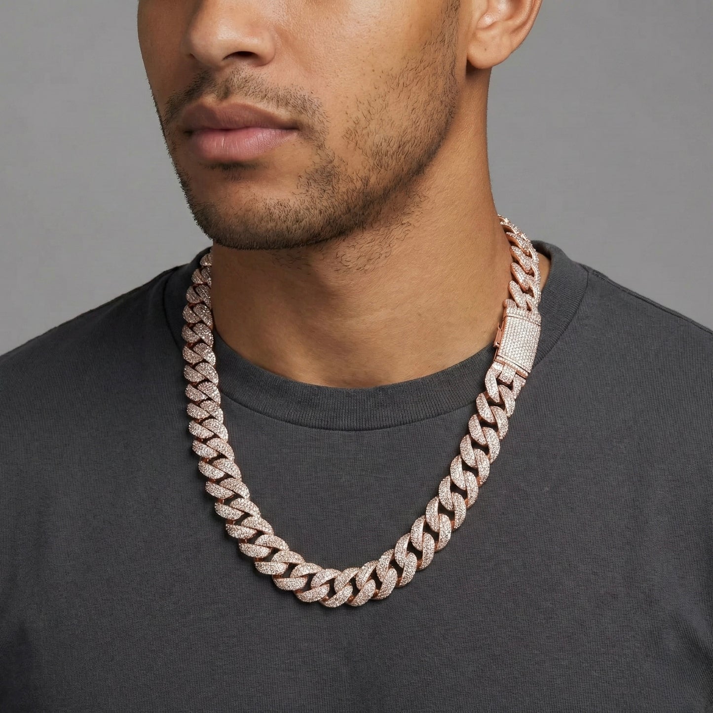 Raised Stones Prong Cuban Link Chain