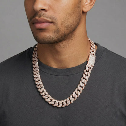 Raised Stones Prong Cuban Link Chain