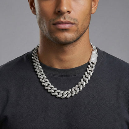Raised Prong Baguette Cuban Link Chain
