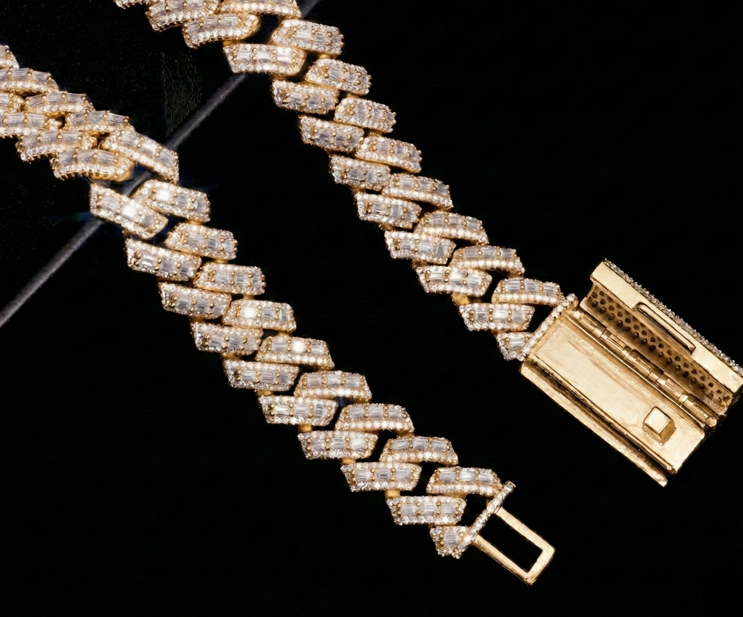 Raised Prong Baguette Cuban Link Chain