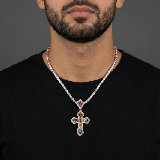 Cross Pendant Coloured Stones