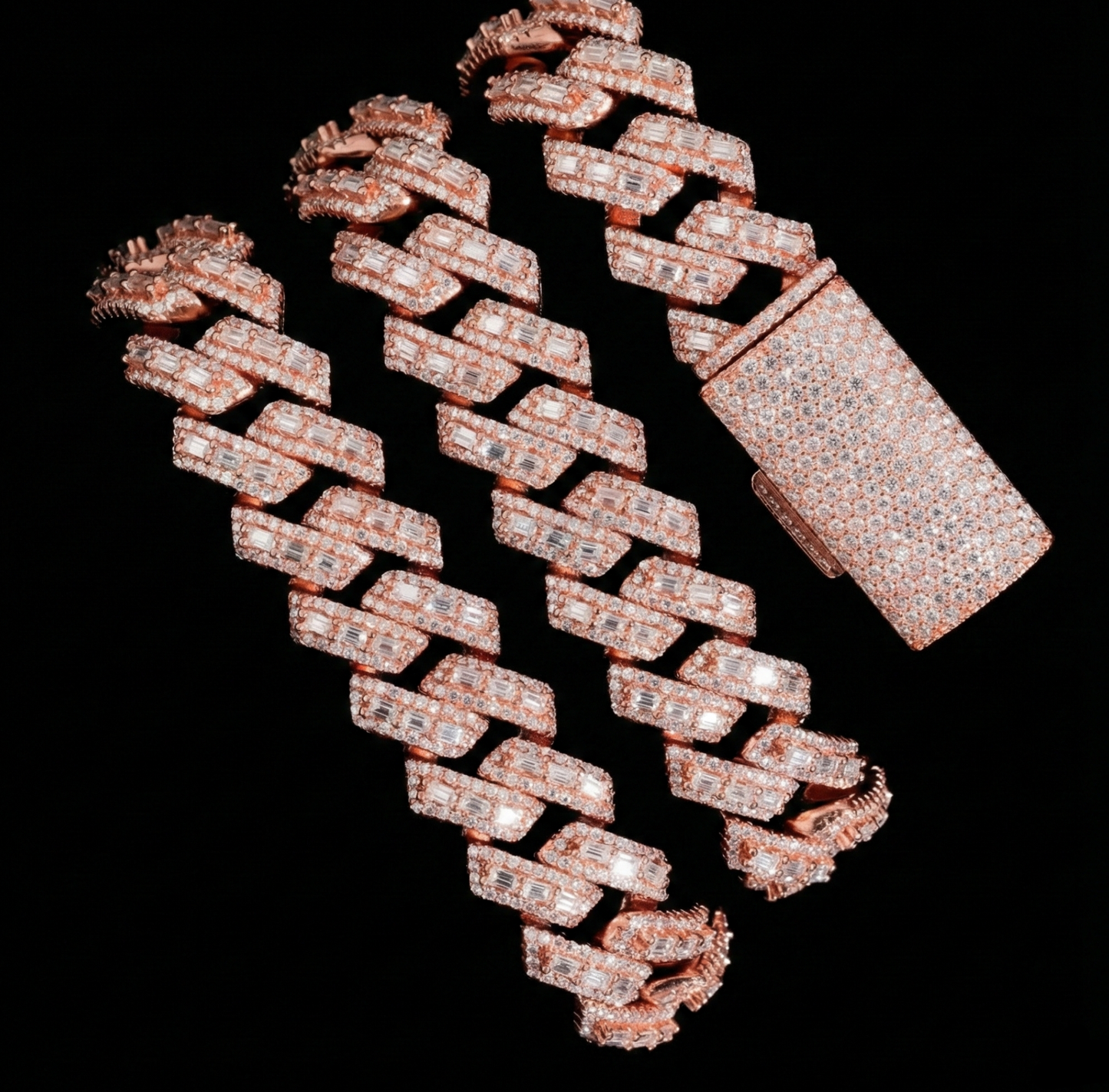 Raised Prong Baguette Cuban Link Chain