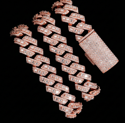 Raised Prong Baguette Cuban Link Chain