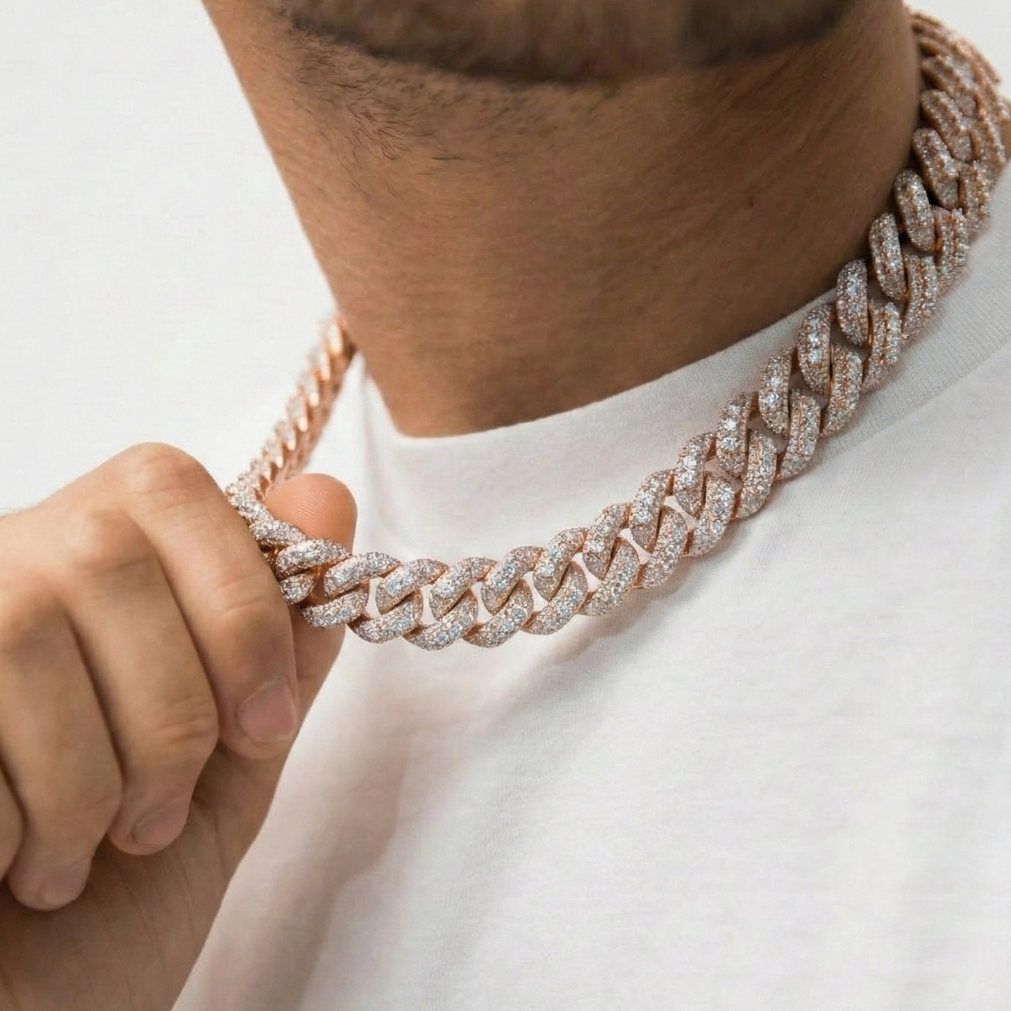 Raised Stones Prong Cuban Link Chain