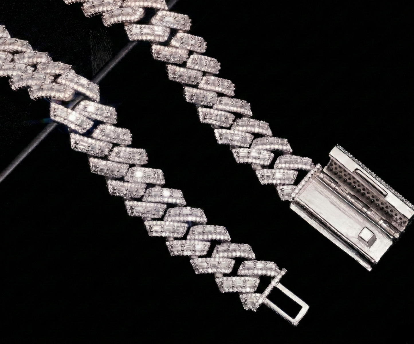 Raised Prong Baguette Cuban Link Chain