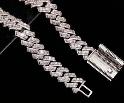 Raised Prong Baguette Cuban Link Chain
