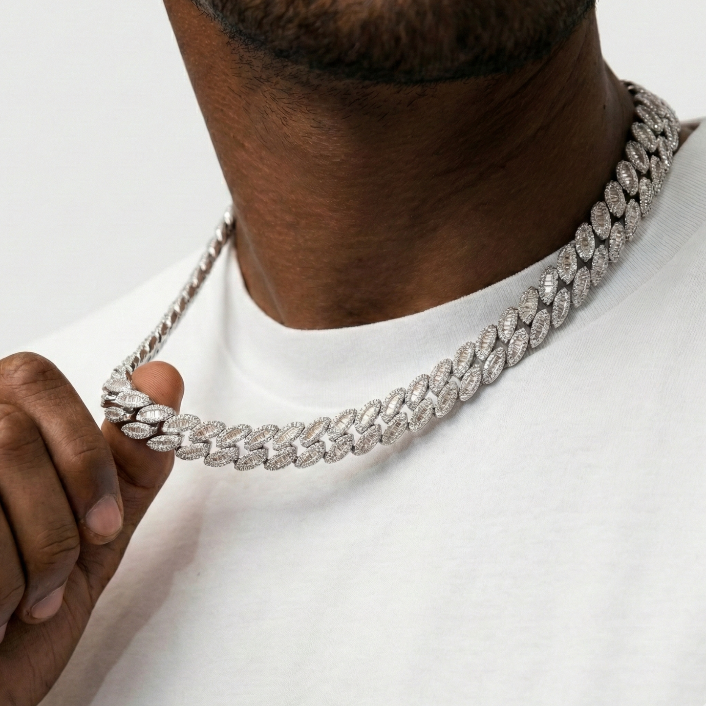 Pear Prong Cuban Link Baguette Chain