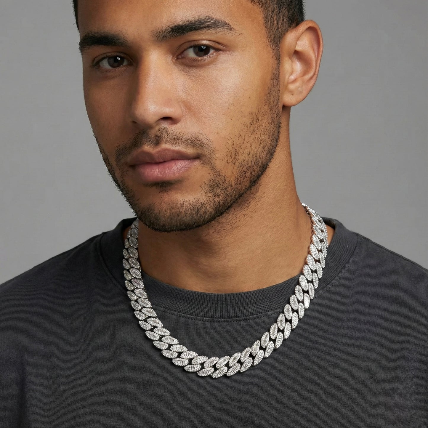 Pear Prong Cuban Link Baguette Chain