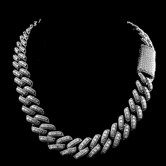 Raised Prong Baguette Cuban Link Chain