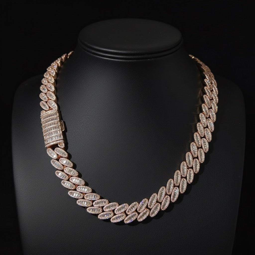 Pear Prong Cuban Link Baguette Chain