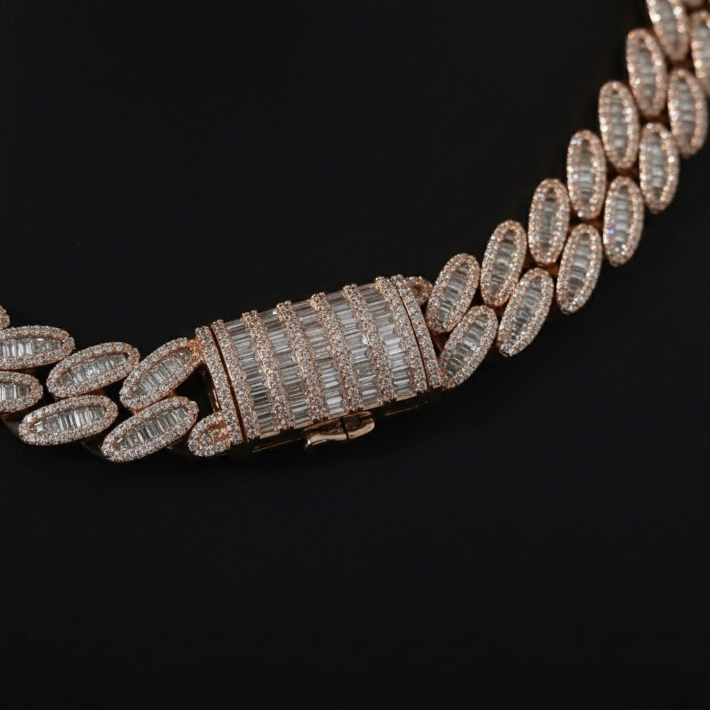 Pear Prong Cuban Link Baguette Chain
