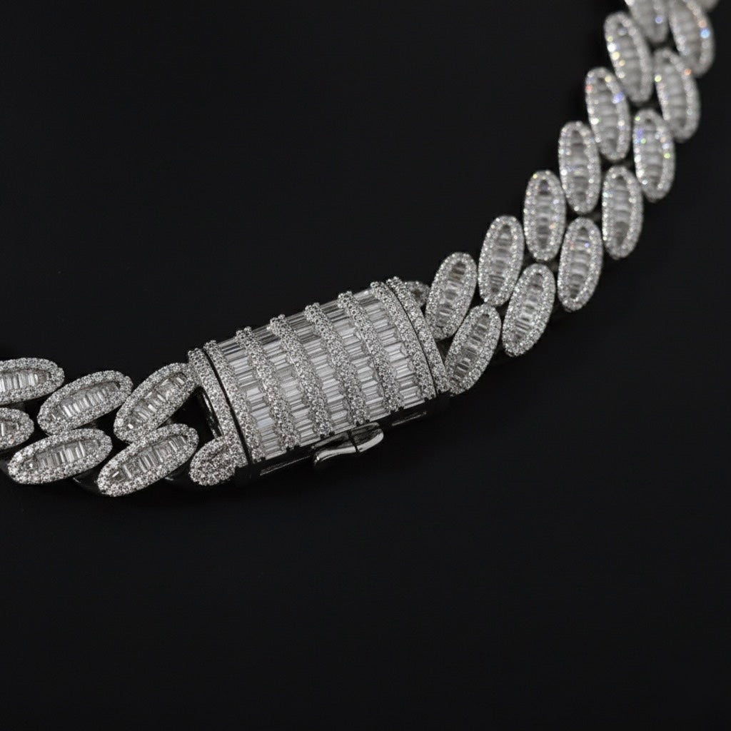 Pear Prong Cuban Link Baguette Chain