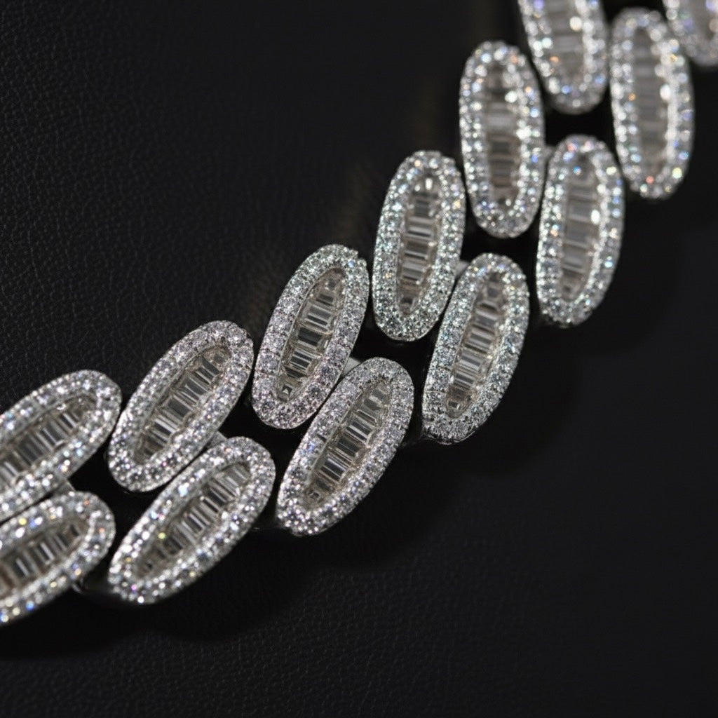 Pear Prong Cuban Link Baguette Chain