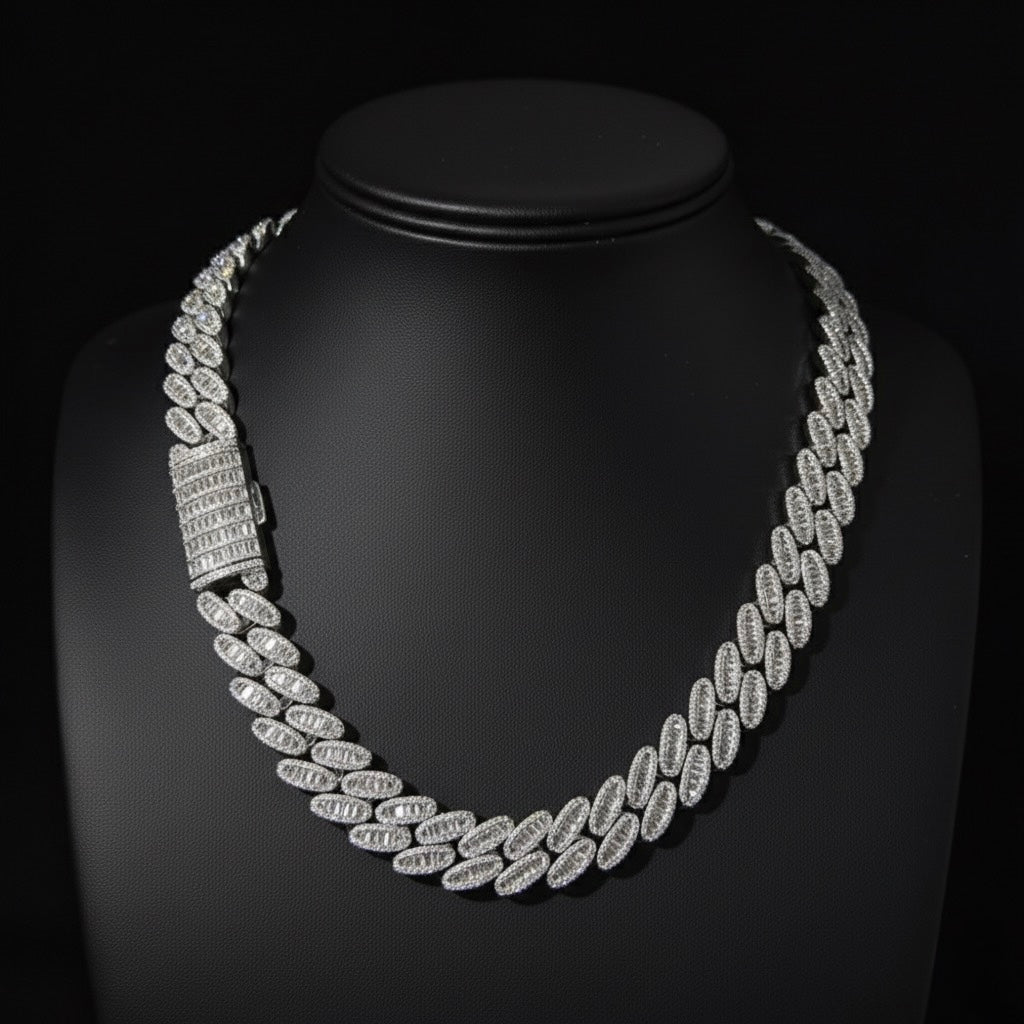 Pear Prong Cuban Link Baguette Chain
