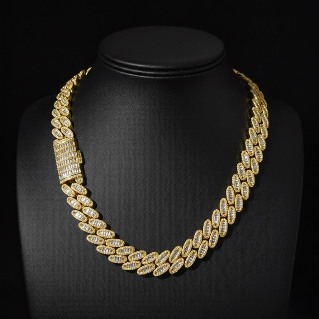 Pear Prong Cuban Link Baguette Chain