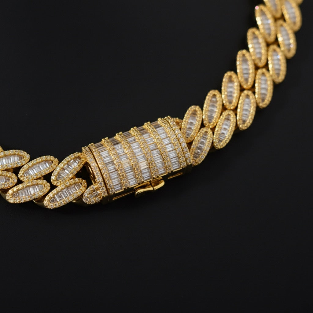Pear Prong Cuban Link Baguette Chain