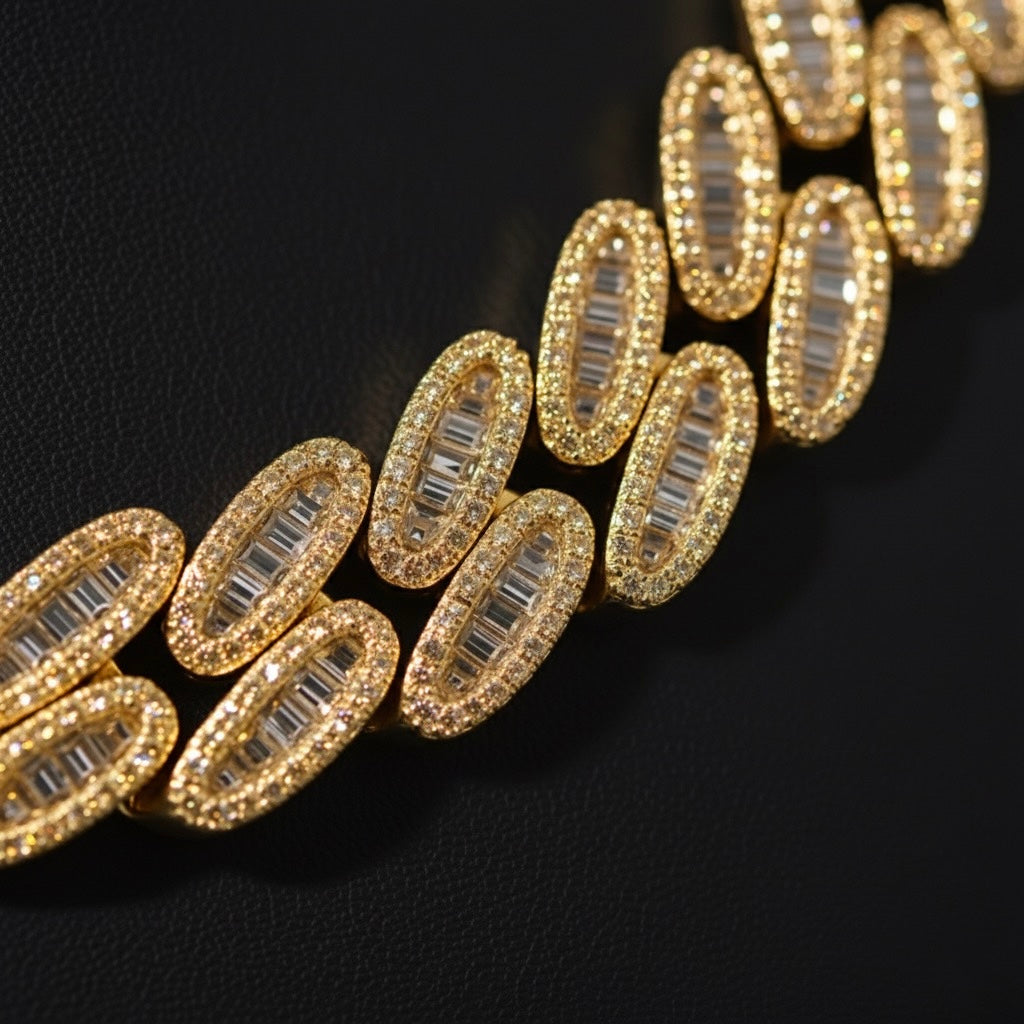 Pear Prong Cuban Link Baguette Chain