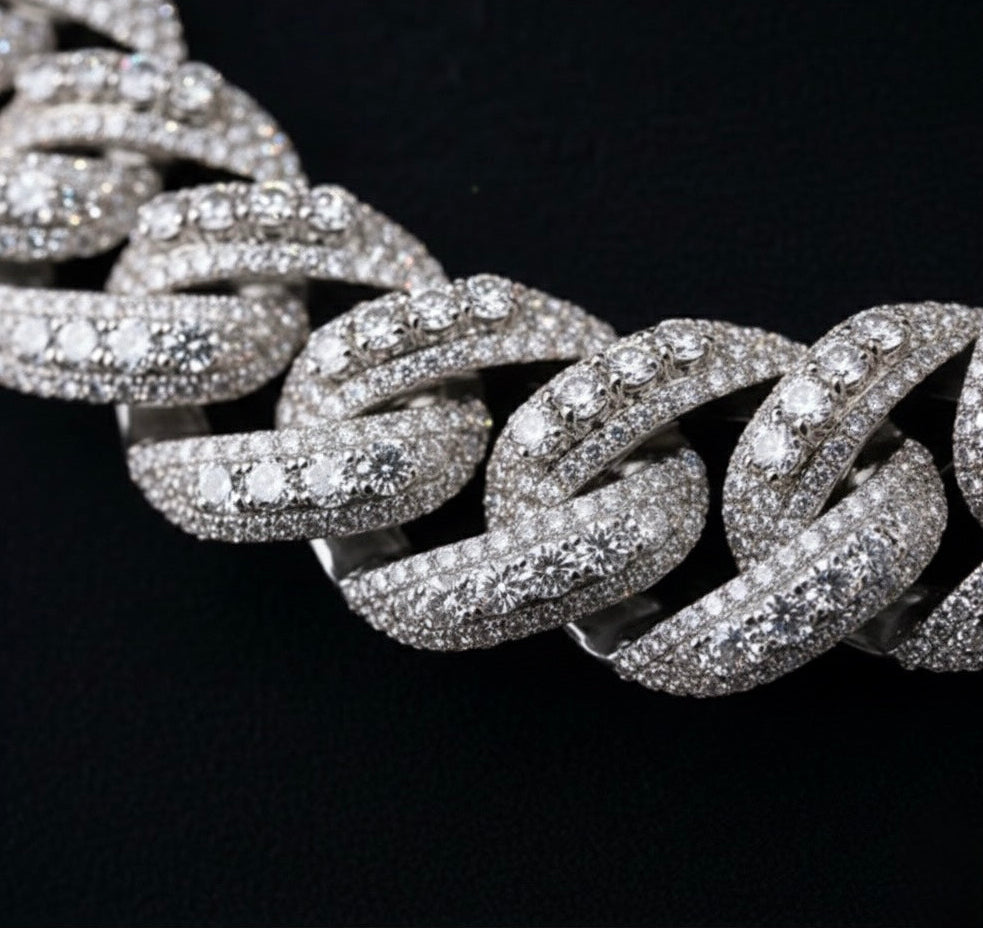 Raised Stones Prong Cuban Link Chain