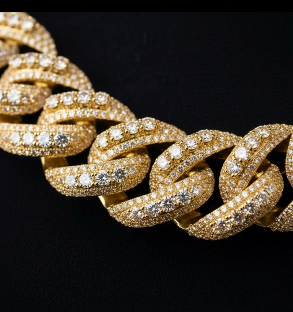 Raised Stones Prong Cuban Link Chain