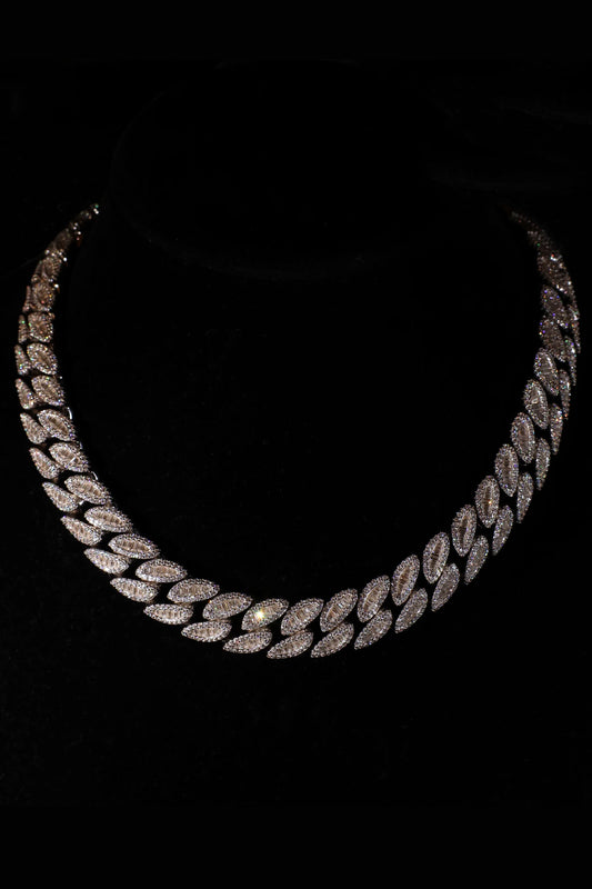 Pear Prong Cuban Link Baguette Chain