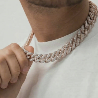 Raised Stones Prong Cuban Link Chain